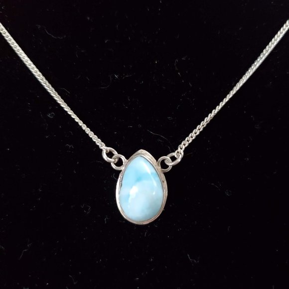 Larimar Tear Drop Sterling Silver Necklace - 18" - Picture 1 of 8